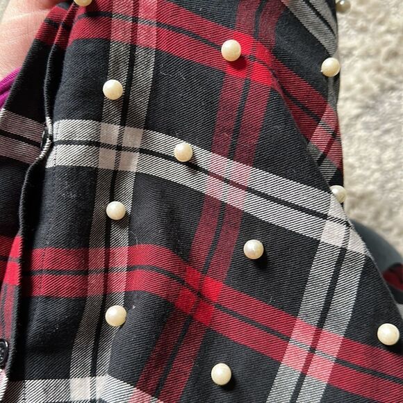 Zara Plaid Button Down With Pearls - Picture 4 of 4